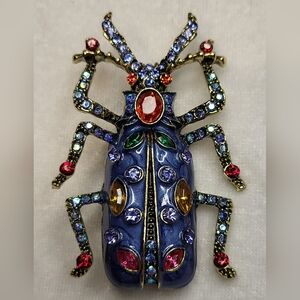 NEW Colorful Blue Jeweled Beetle Brooch / Pin